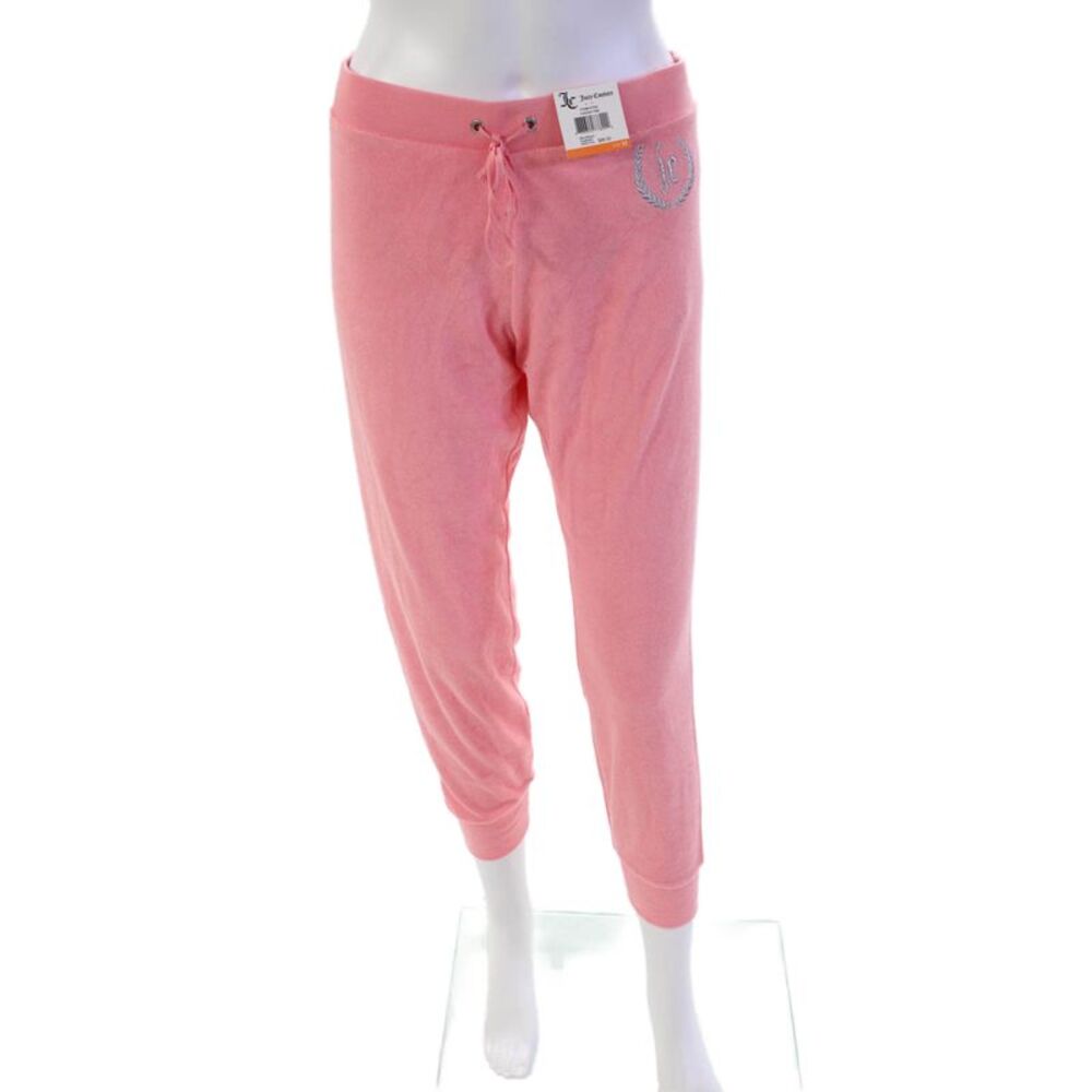 Juicy Couture Women's Drawstring Waist Logo Tapered Leg Jogger Pants Pink Size M